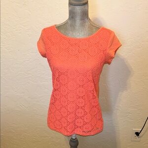 Liz Claiborne Petite Small Women's Coral Lace Top. Cap Sleeves Euc